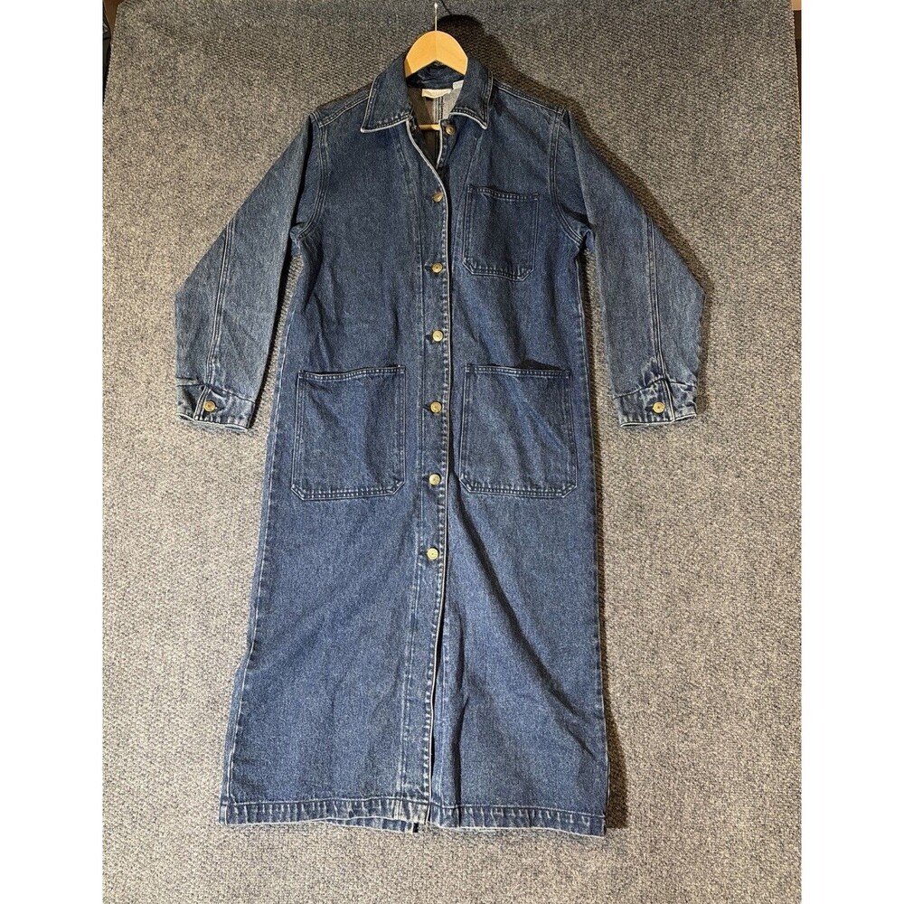 VTG 100% Cotton Denim Duster Chore Jacket Christopher & Banks S ButtonSnap 90’s